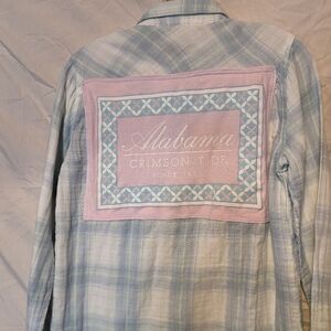 University Alabama Pink Blue Plaid Gauze Shirt Hand Crafted Upcycled